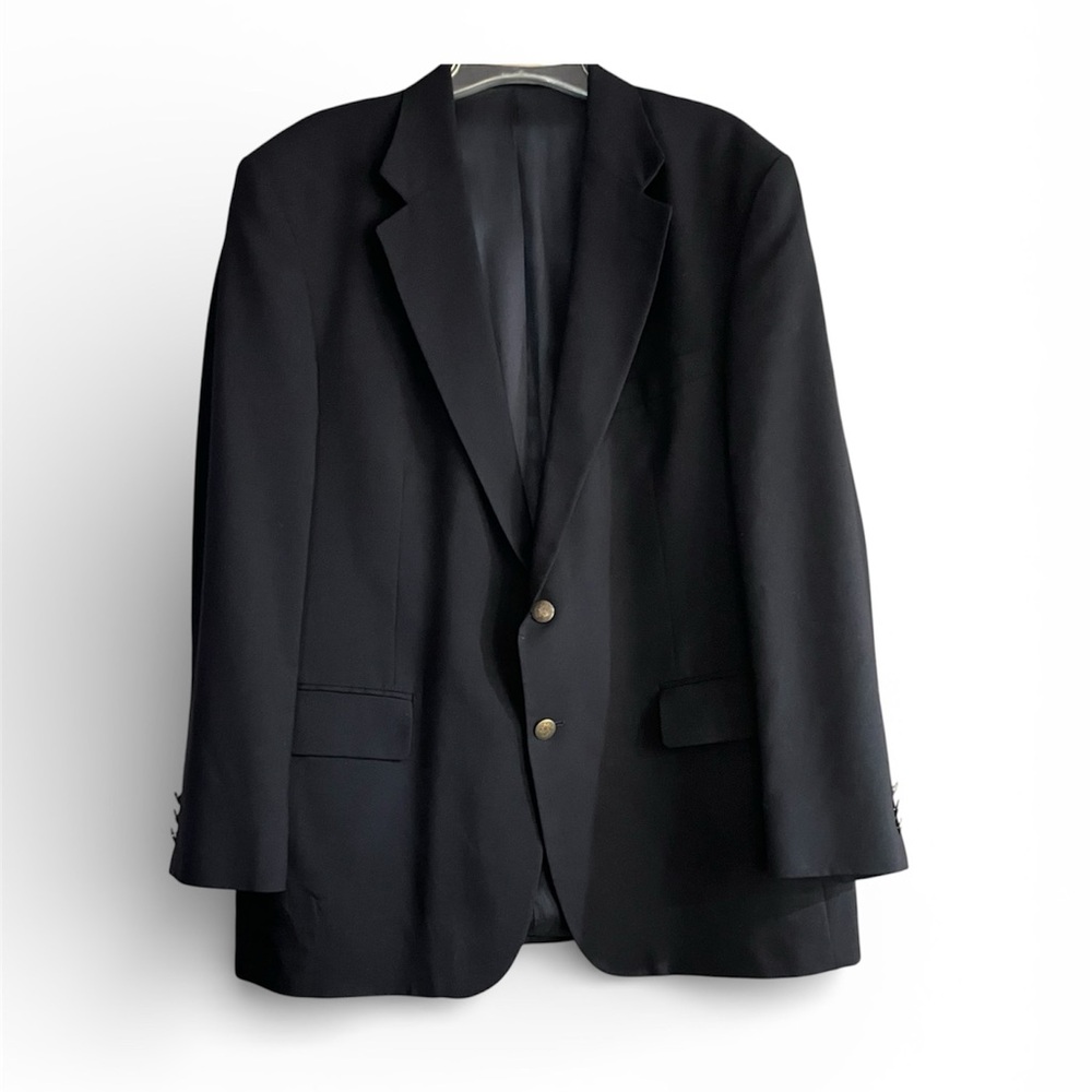 Vtg Oscar de la Renta Black 100% Wool Blazer /Antique Gold Buttons Mens Size 44R
